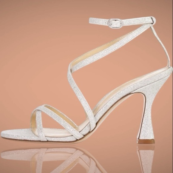 NWT Marion Parke ‘Lottie’ Strappy Flared Heel Sandals in “Glitter Chalk” Size 10 - Picture 3 of 12